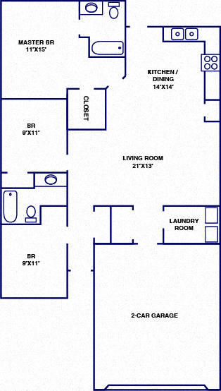 Floor plan for 3 beds, 2 baths, 1298 sqft